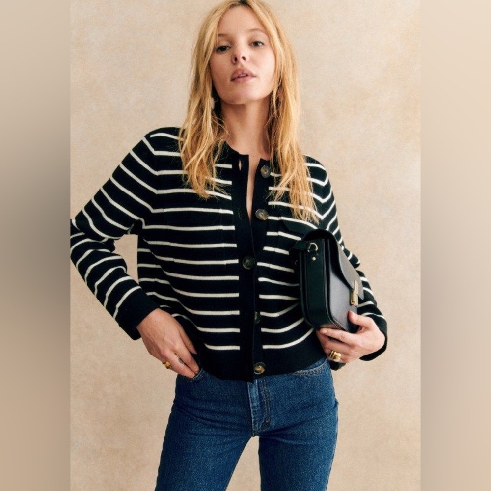 Sezane Betty Cardigan Black/ Ecru - Size XS